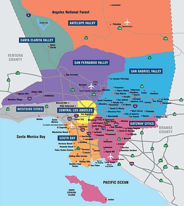 Explore The Regions And Cities Of Los Angeles County   La County Map 