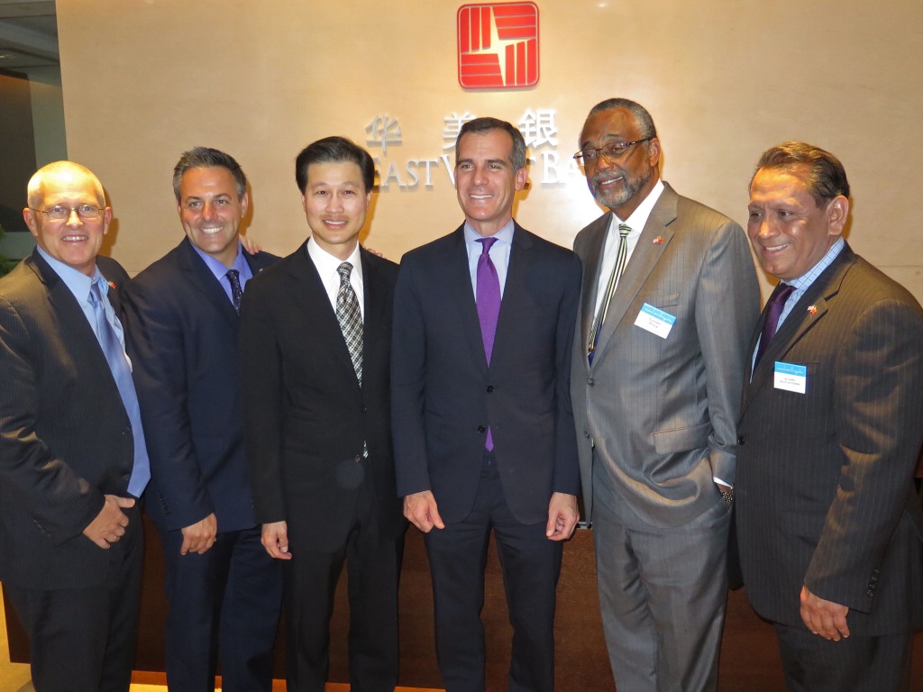 City of LA Mayor Eric Garcetti and Councilmembers Bonin, Busciano, Cedillo and Price join East West Bank Chairman and CEO Dominic Ng for the grand opening of East West's new full service branch in Shenzhen. Nov 18, 2014