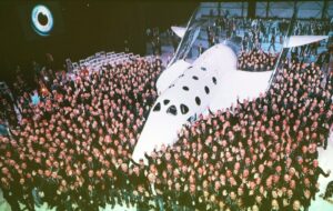 Employment is the Space Commercialization sector is significant; the Virgin Galactic team poses with spaceship