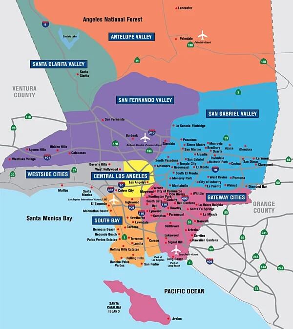 los angeles california map